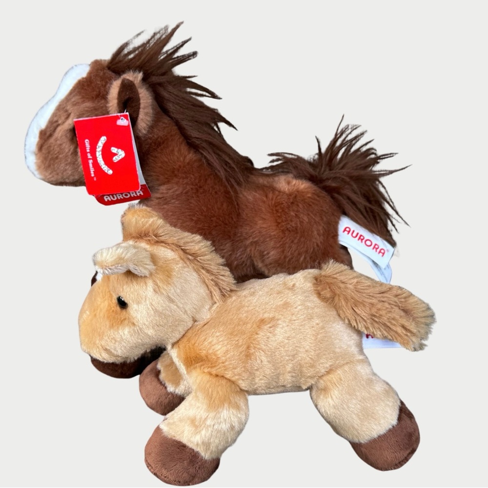Aurora Brown and Tan Flopsie Horse Plush Set of 2